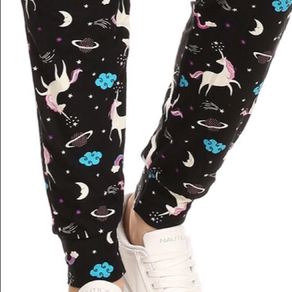 New! Unicorn Print/Black Super Soft Joggers - Picture 6 of 10